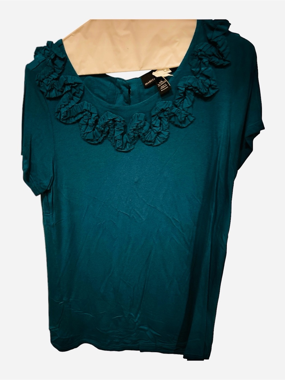 Ruffle-Trim Teal Medium Short-Sleeve Top